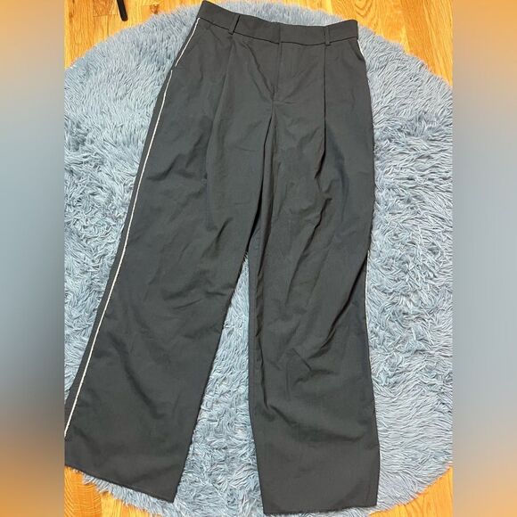 Zara Gray Wide Leg Pants Side Stripe Size M - Picture 1 of 5